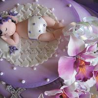 Baptism cake with Violet Gumpaste Butterfly Orchids