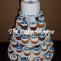 Graduation cake and cupcake tower