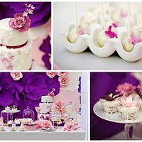 Flowery Pink&Violet Wedding Cake and Sweetbar
