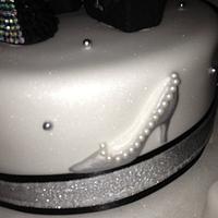 black white handbags cake