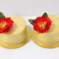 Gold Cake with Red Peony