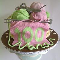 100th Birthday Knitting Basket Cake