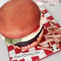 Burger and chips cake