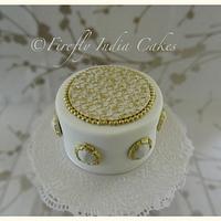 White & Gold Filigree Cake