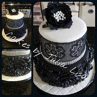 2 tier black & white cake