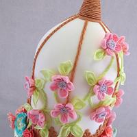 Birdcage Wedding Cake with Fabric Flowers
