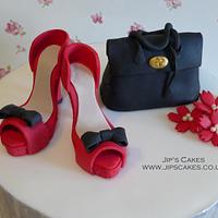shoes and handbag cake topper