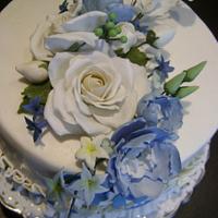 Cake with blue flowers