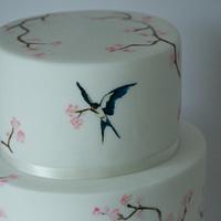 Handpainted swallows and blossom