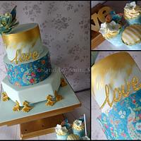 Gold & Blue Wedding Cake