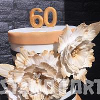Flowers stripped gold birthday cake