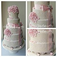 Lace and Hydrangeas Wedding Cake