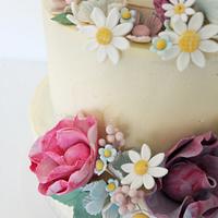 Rustic Garden Flowers Wedding Cake 