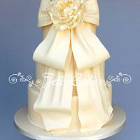 Peony and Bow Wedding Cake