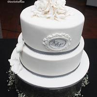 White Roses & Bling Wedding Cake for Kuru & Leigh