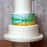 Hand painted Acadia wedding cake