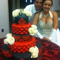 Red and Black Damask Wedding Cake