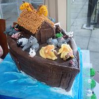 Noah's ark Christening cake and cupcakes 