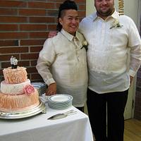 Wedding cake in peach and pink