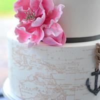 Vintage Nautical Map Wedding Cake