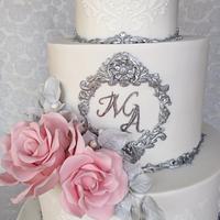 White & silver wedding cake 