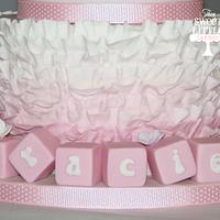 3 tier owl and ombre ruffle christening cake