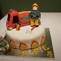 Two tier Fireman Sam cake