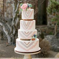 Rustic Wedding Cake with Sugar Flowers and Hand-Painted Stripes