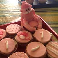 Pink Sock Monkey Cupcake Toppers