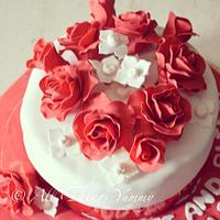 Red and white theme wedding cake!