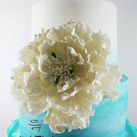 Turquoise Ombre Frilled Wedding Cake