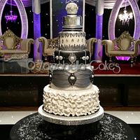 My black, silvery,  white diamanté wedding cake
