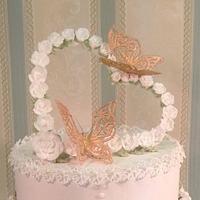 Royal icing heart and roses wedding cake 