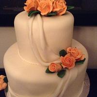 Peach Rose Wedding Cake