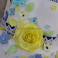 Flower and Brooch Cascade Wedding Cake