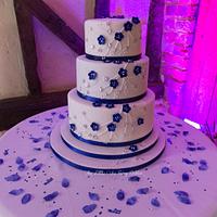 Royal Blue Floral Wedding Cake