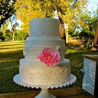 White with Pink Lace Cake