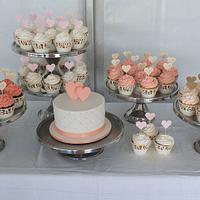 Peaches and Cream Wedding Cake and Cupcakes