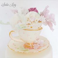 teacups, peonies and sweet peas Wedding Cake 