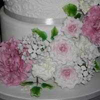 "Old Pink" peony wedding cake
