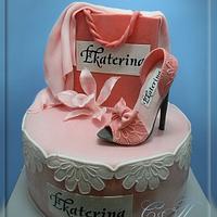 Cake with her handbag and slipper