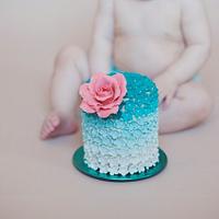 Ombre smash cake with pink sugar rose