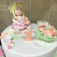 Fairies and flowers 1st birthday  cake 