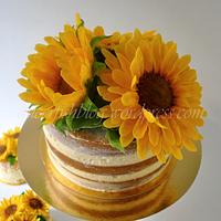 Naked Sunflower Wedding Cake and Mini Cakes