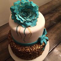 Teal and Gold Sequins cake