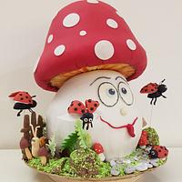 Mushroom with ladybugs cake