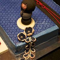 Kokeshi doll/obi/ kanzashi inspired cake