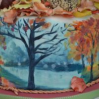 Hand painted Autumnal cake