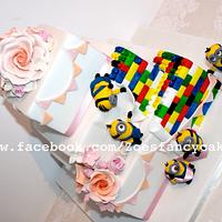 Minion and Lego themed wedding cake
