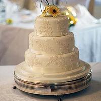 Lace Wedding Cake with Sugar Zanzibar Gerbera Daisies